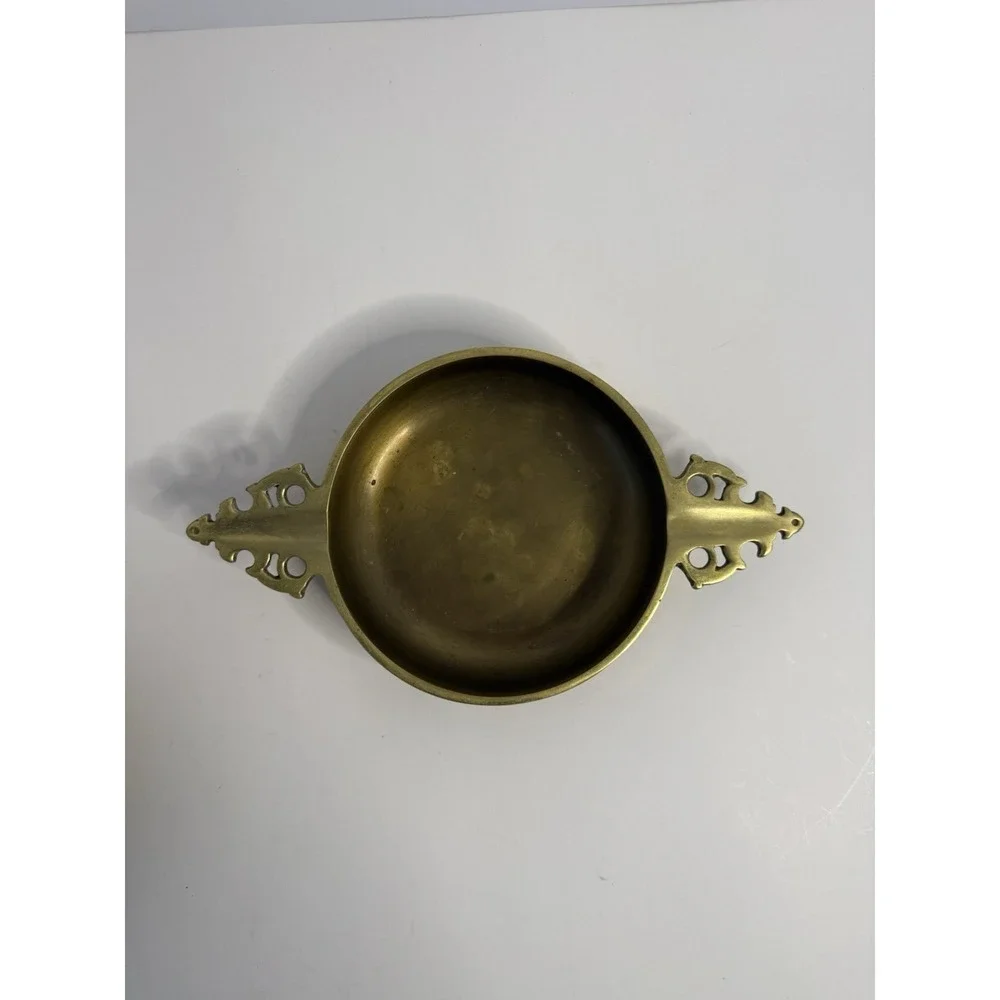 Vintage Solid Brass 3-Slot Ashtray & Decorative Handled Dish - Set of 2